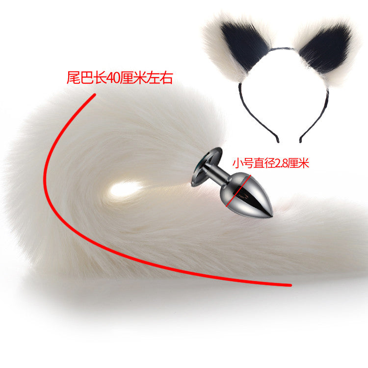 Image of 40cm All White Tail Double Erotic Fun Plush Hair Clip Ears Cosplay Makeup Metal Anal Plug Expansion